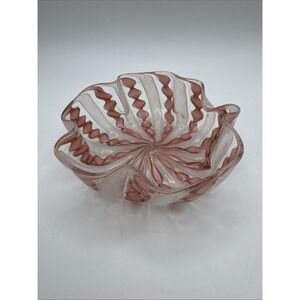 Murano Art Glass Bowl Latticino Zanfirico Pink Gold Aventurine Candy Dish 4" Vtg